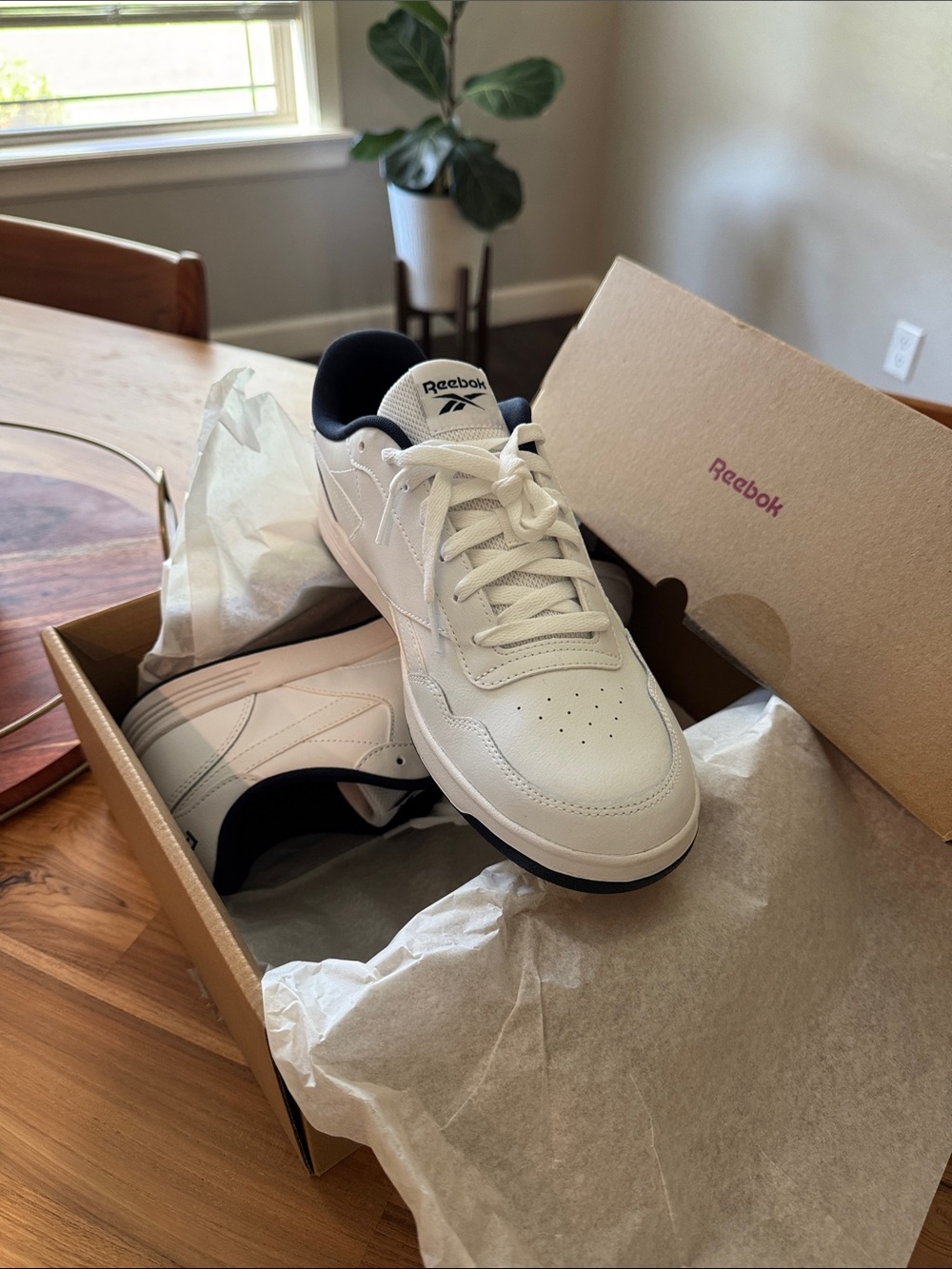 Reebok Court Advance Men's White Sneakers with Navy Trim